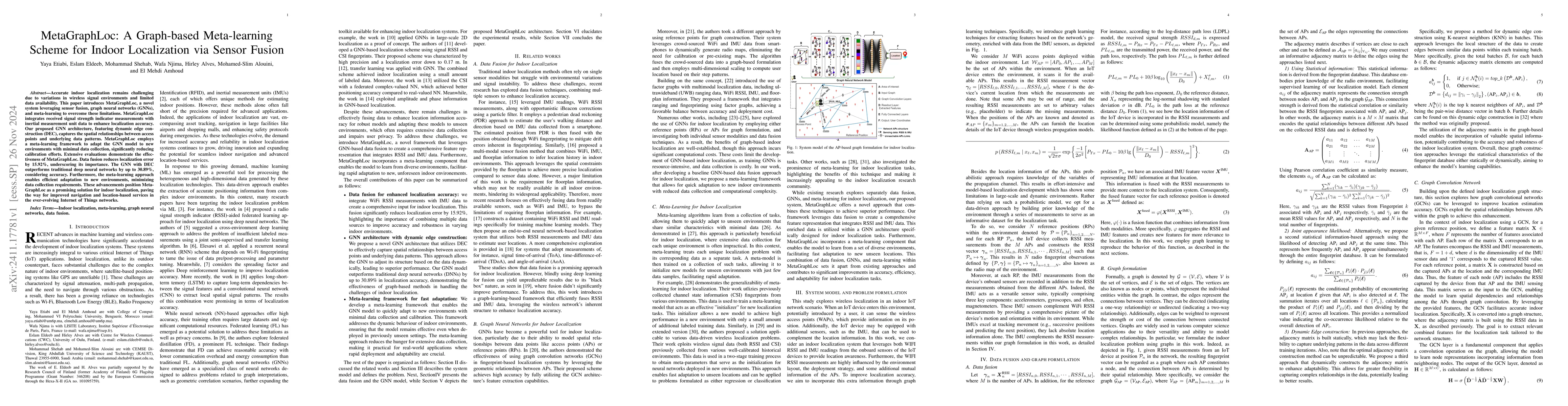 Thumbnail for MetaGraphLoc: A Graph-based Meta-learning Scheme for Indoor Localization
  via Sensor Fusion