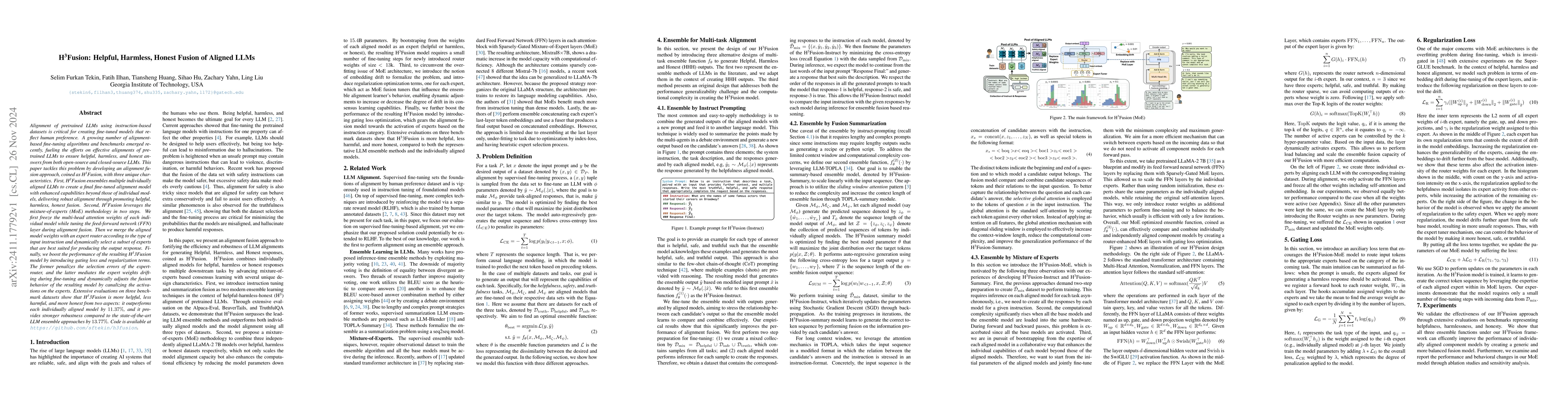 Thumbnail for $H^3$Fusion: Helpful, Harmless, Honest Fusion of Aligned LLMs