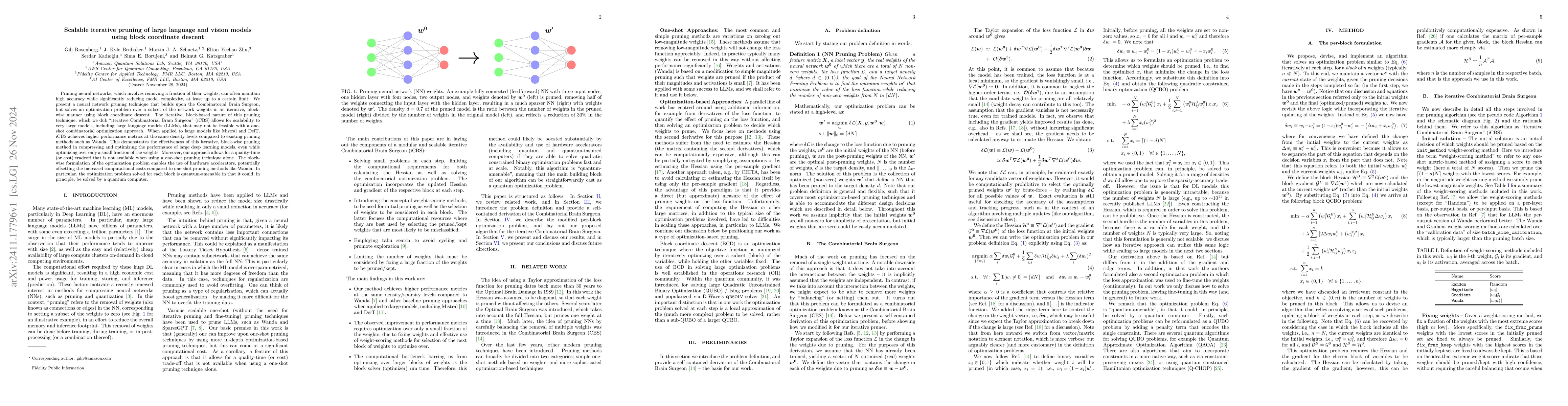 Thumbnail for Scalable iterative pruning of large language and vision models using
  block coordinate descent