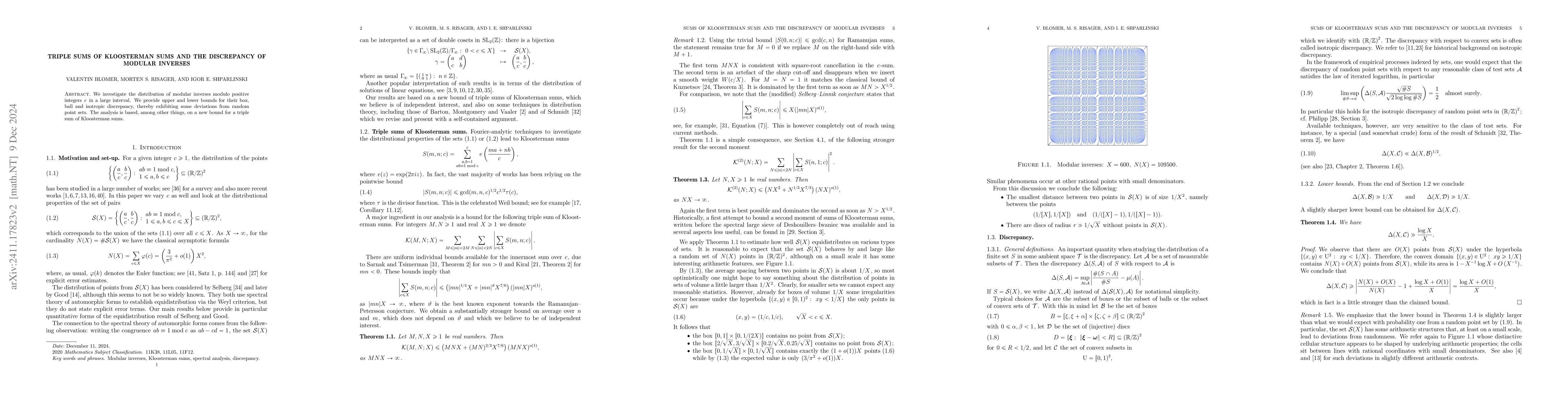 Thumbnail for Triple sums of Kloosterman sums and the discrepancy of modular inverses