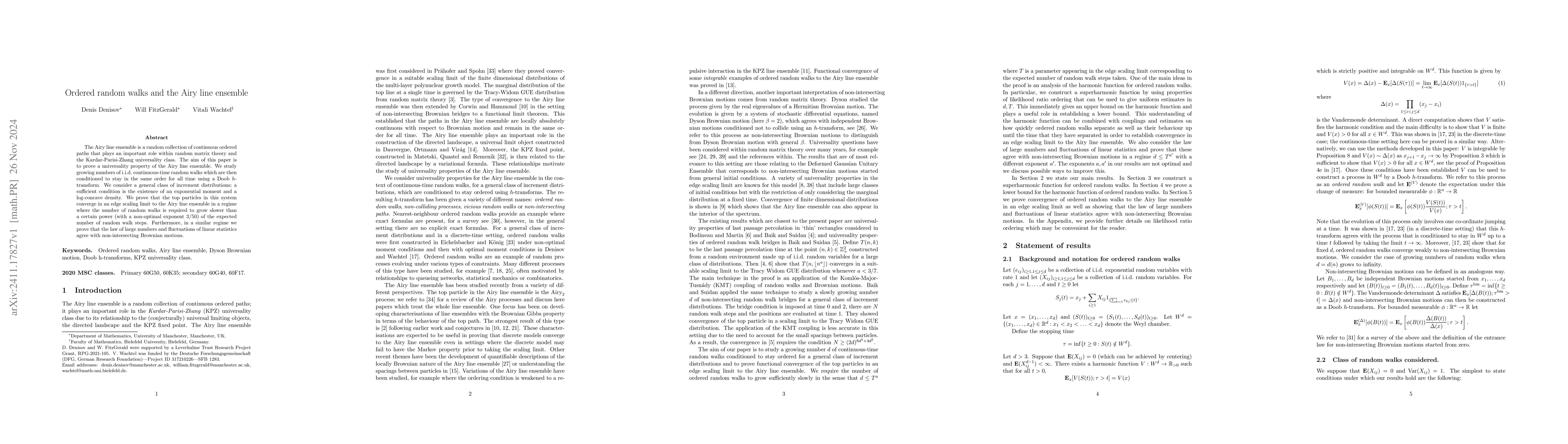 Thumbnail for Ordered random walks and the Airy line ensemble