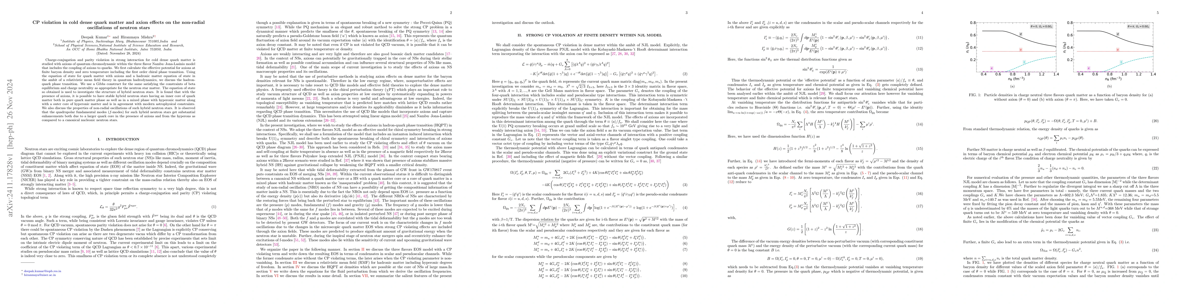 Thumbnail for CP violation in cold dense quark matter and axion effects on the
  non-radial oscillations of neutron stars