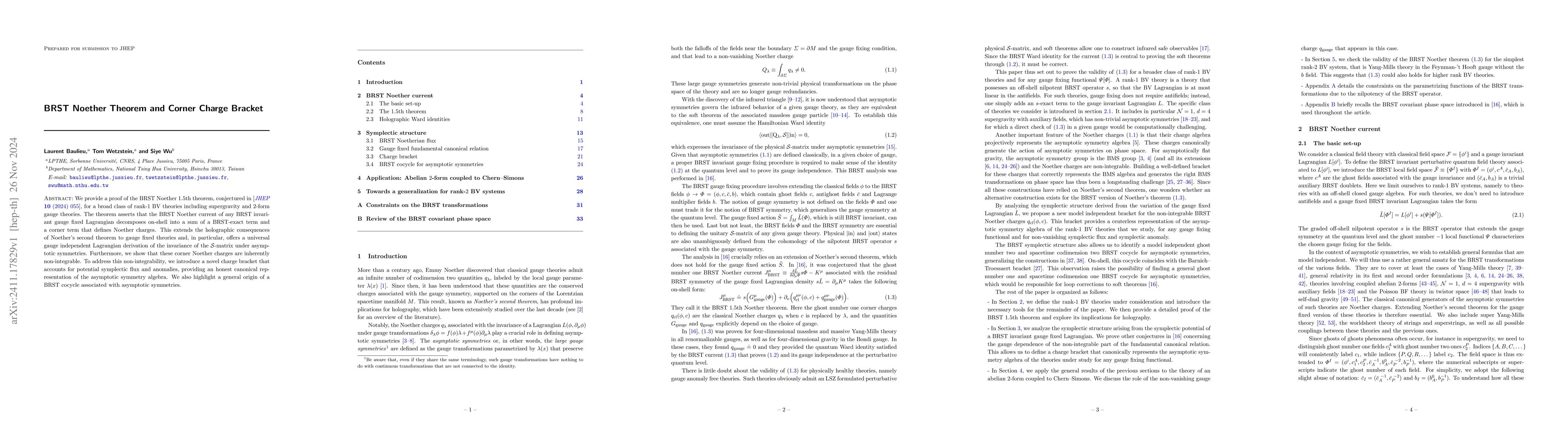 Thumbnail for BRST Noether Theorem and Corner Charge Bracket