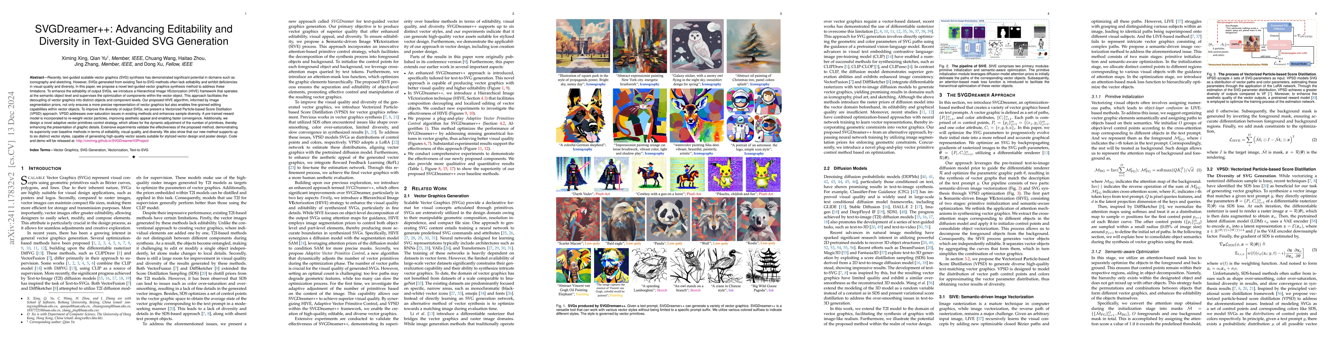 Thumbnail for SVGDreamer++: Advancing Editability and Diversity in Text-Guided SVG
  Generation