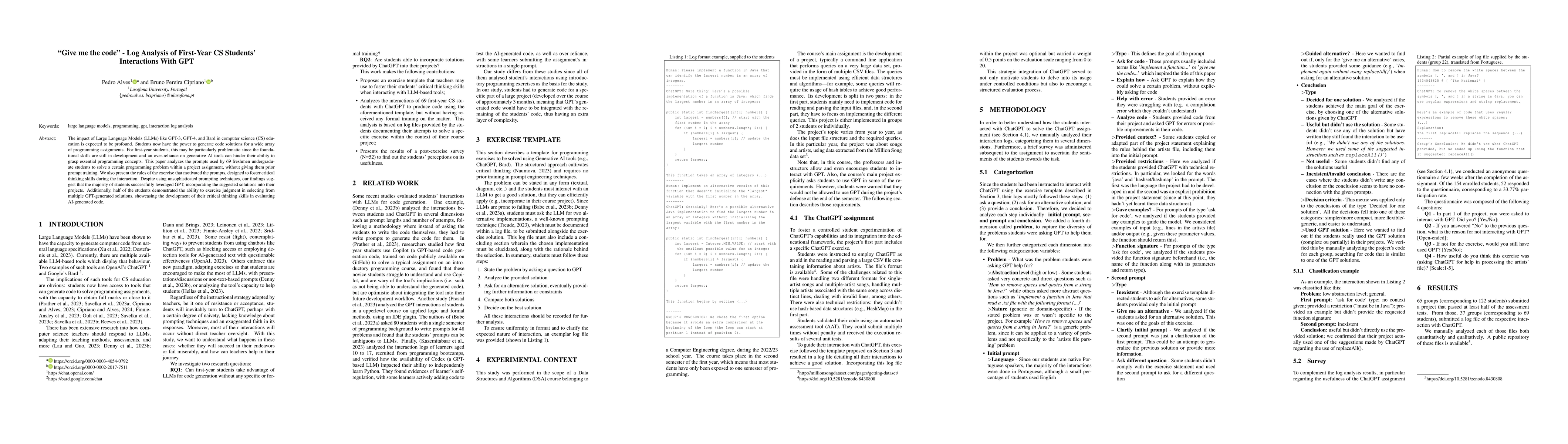 Thumbnail for "Give me the code" -- Log Analysis of First-Year CS Students'
  Interactions With GPT