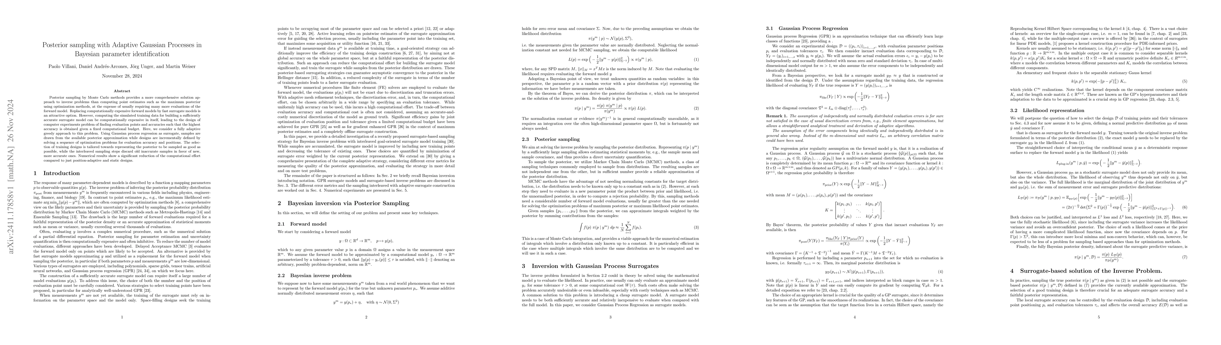 Thumbnail for Posterior sampling with Adaptive Gaussian Processes in Bayesian
  parameter identification