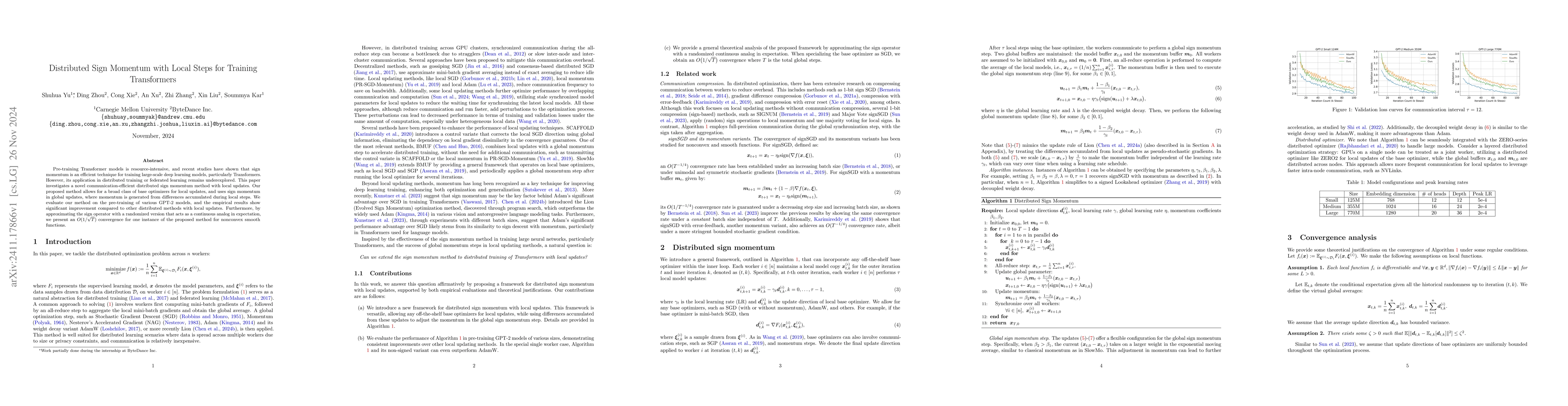 Thumbnail for Distributed Sign Momentum with Local Steps for Training Transformers