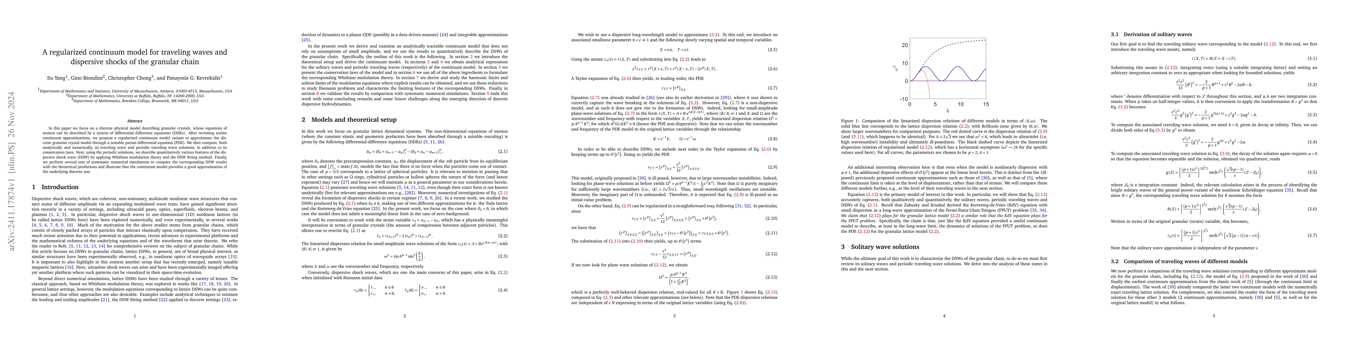 Thumbnail for A regularized continuum model for traveling waves and dispersive shocks
  of the granular chain