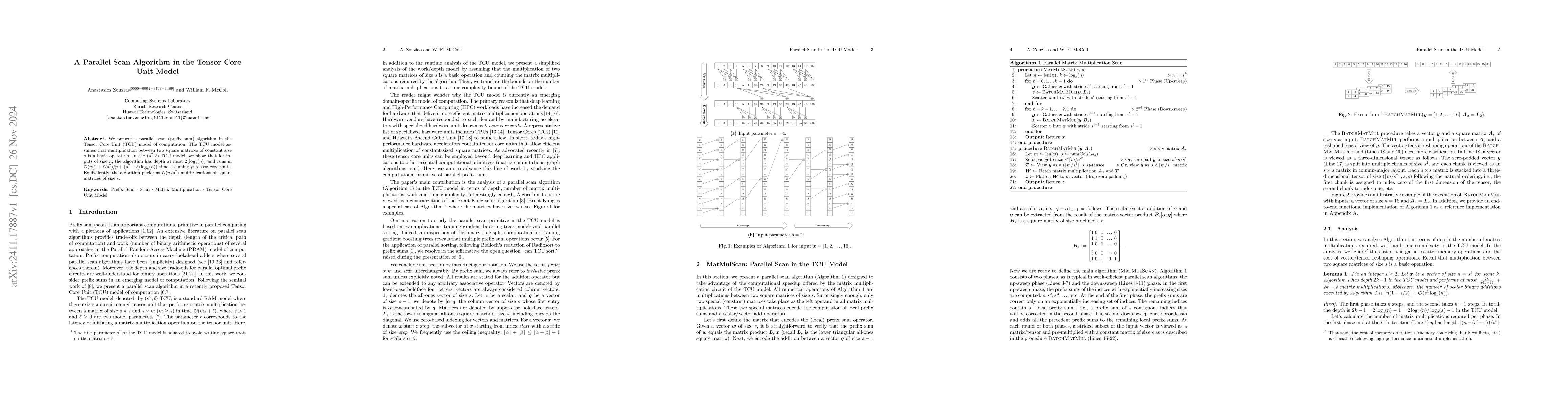 Thumbnail for A Parallel Scan Algorithm in the Tensor Core Unit Model