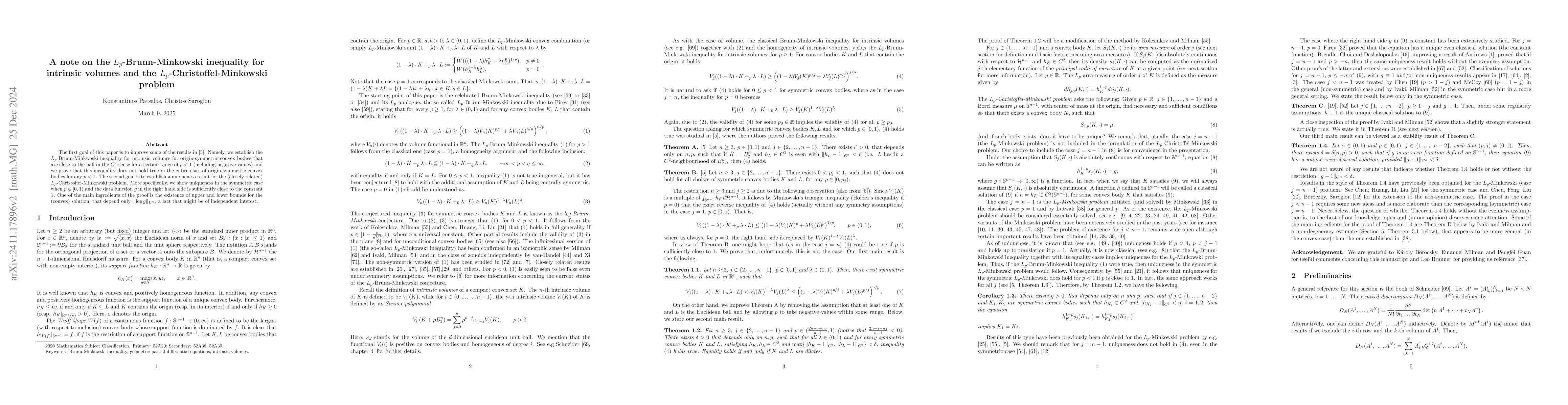 Thumbnail for A note on the $L_p$-Brunn-Minkowski inequality for intrinsic volumes and
  the $L_p$-Christoffel-Minkowski problem