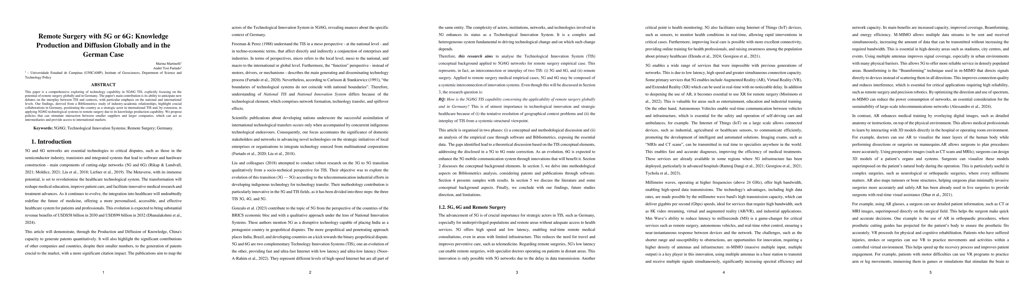 Thumbnail for Remote Surgery with 5G or 6G: Knowledge Production and Diffusion
  Globally and in the German Case