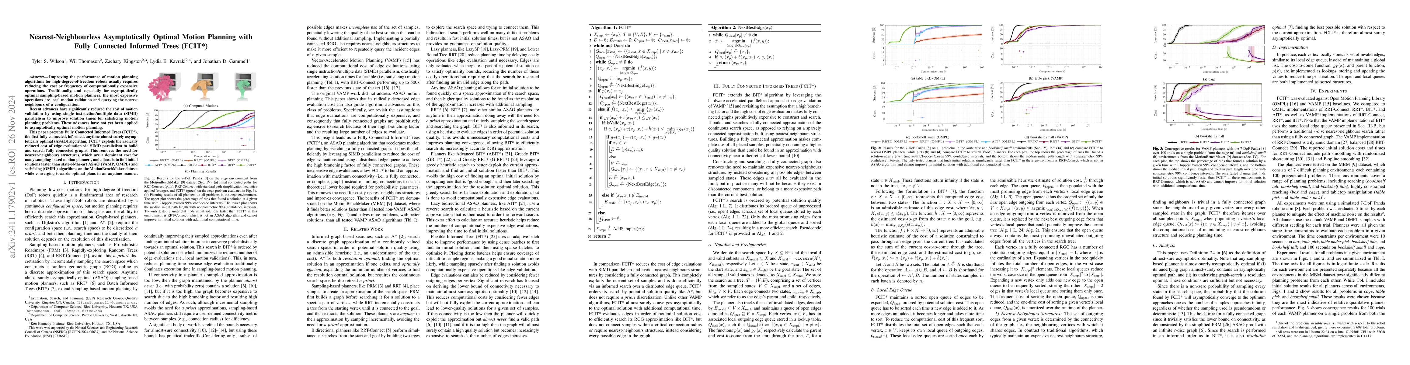 Thumbnail for Nearest-Neighbourless Asymptotically Optimal Motion Planning with Fully
  Connected Informed Trees (FCIT*)
