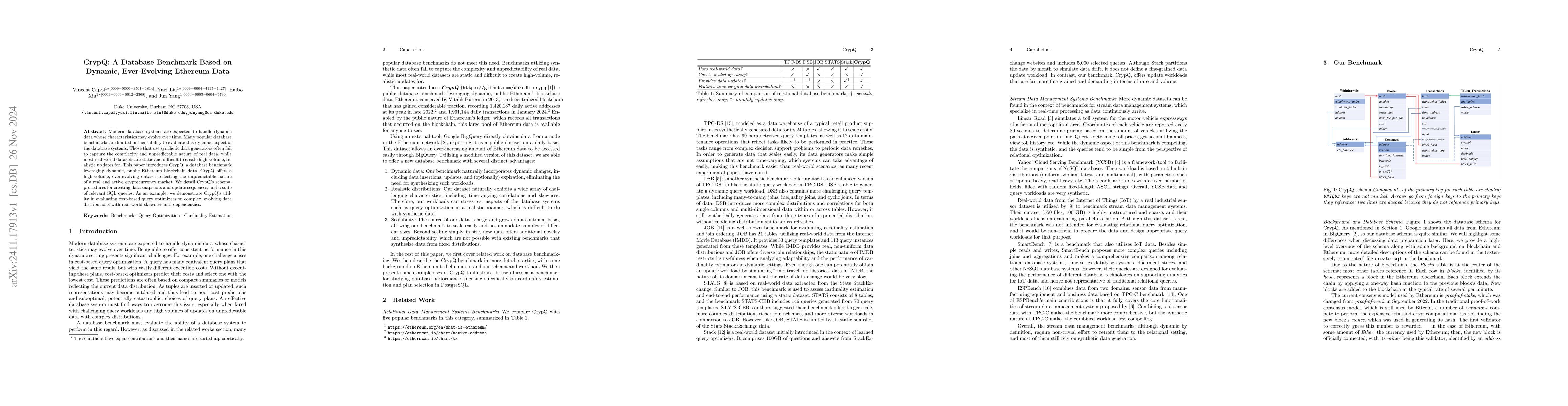 Thumbnail for CrypQ: A Database Benchmark Based on Dynamic, Ever-Evolving Ethereum
  Data