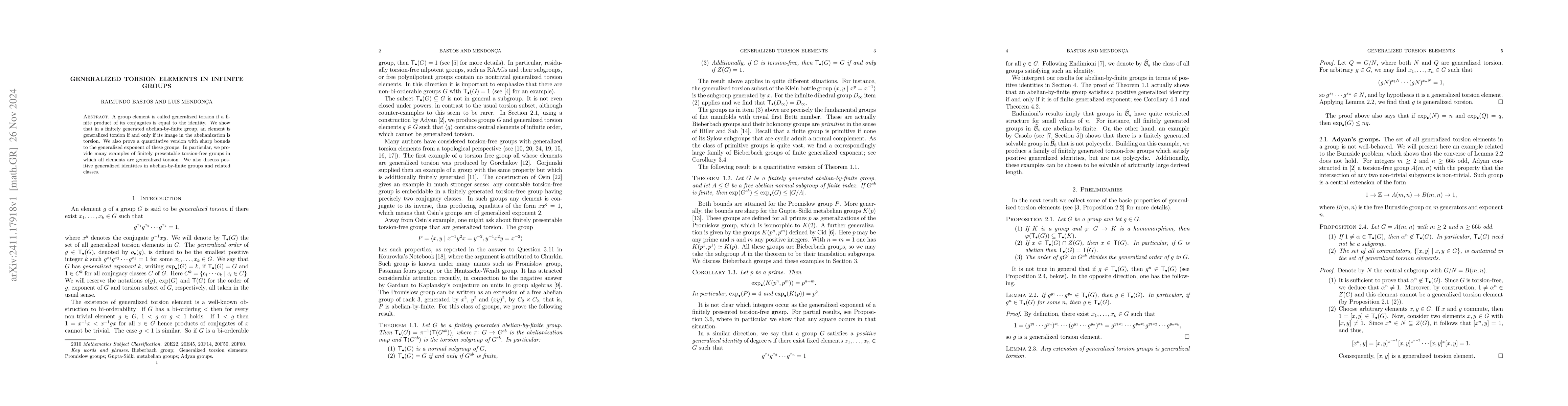Thumbnail for Generalized torsion elements in infinite groups