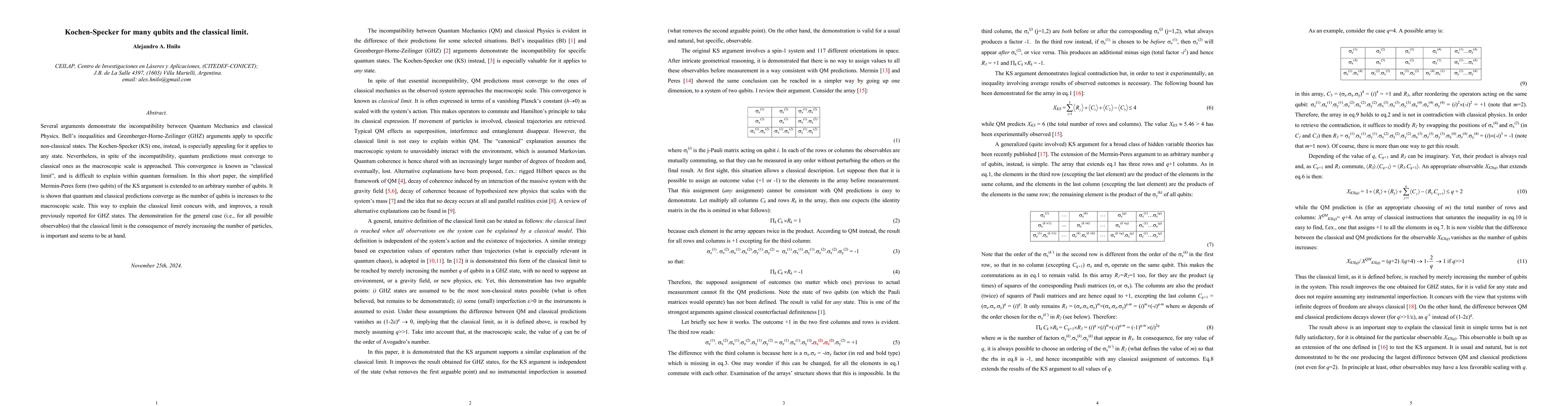 Thumbnail for Kochen-Specker for many qubits and the classical limit