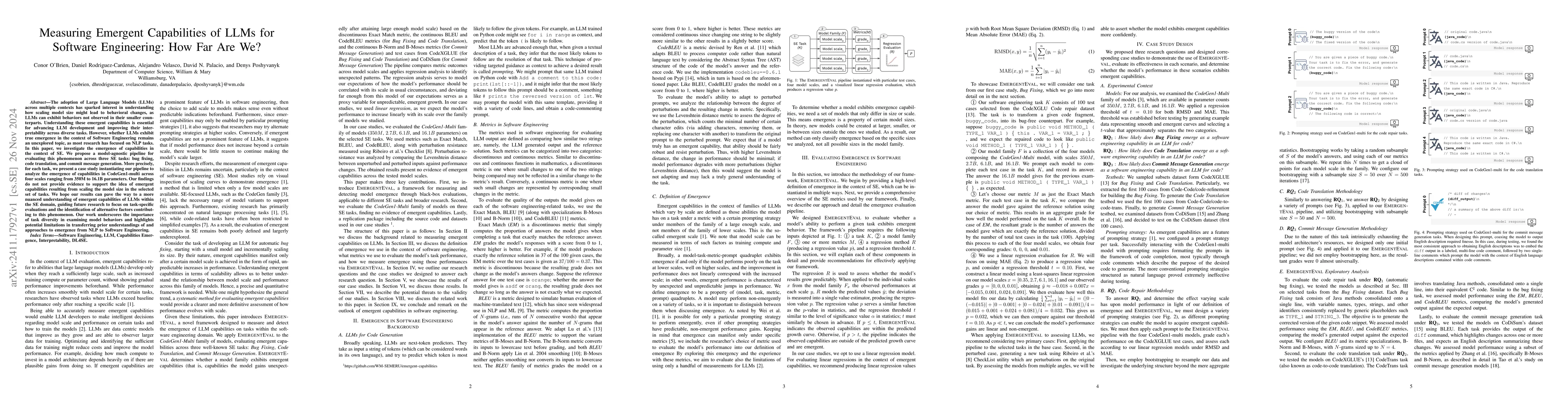 Thumbnail for Measuring Emergent Capabilities of LLMs for Software Engineering: How
  Far Are We?