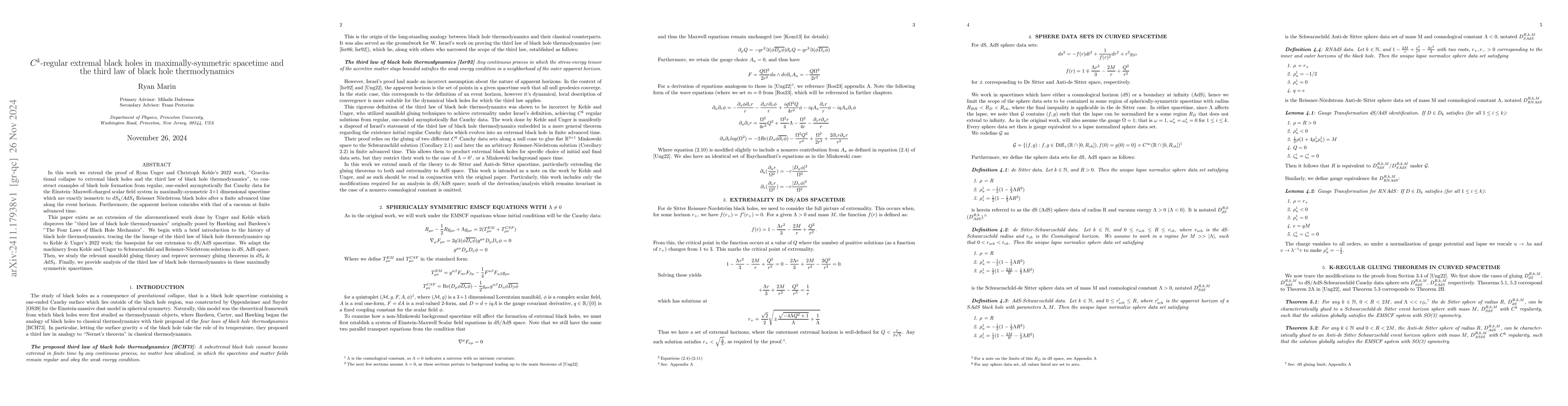 Thumbnail for $C^{k}$-regular extremal black holes in maximally-symmetric spacetime
  and the third law of black hole thermodynamics