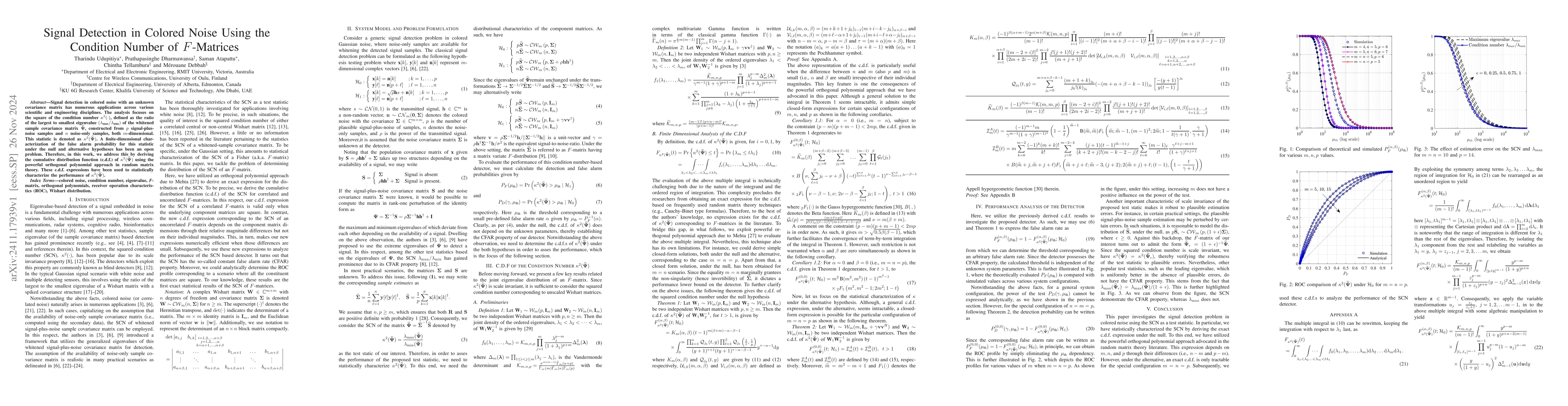 Thumbnail for Signal Detection in Colored Noise Using the Condition Number of
  $F$-Matrices