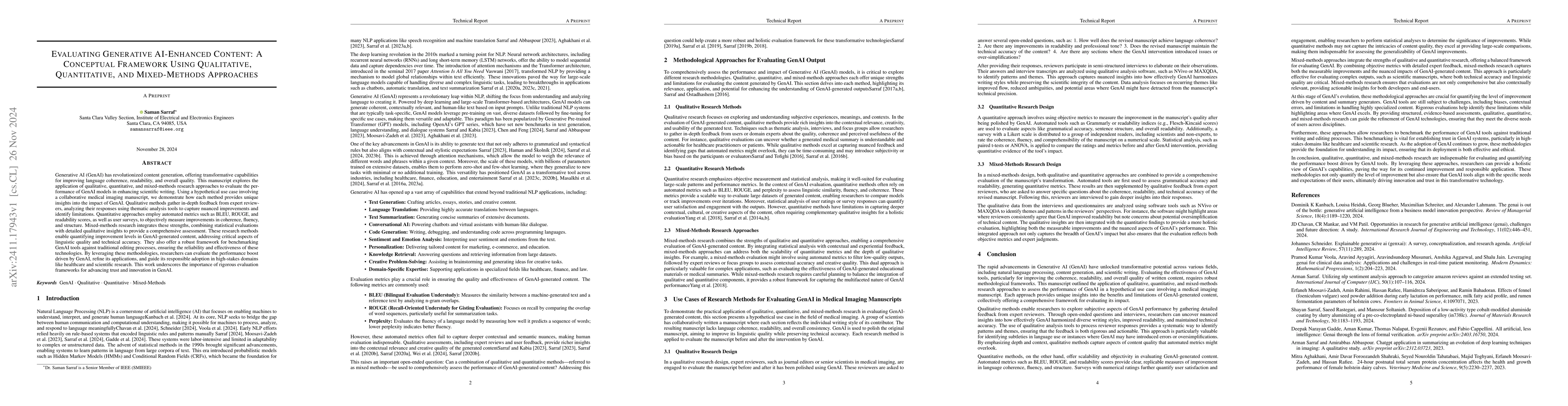 Thumbnail for Evaluating Generative AI-Enhanced Content: A Conceptual Framework Using
  Qualitative, Quantitative, and Mixed-Methods Approaches