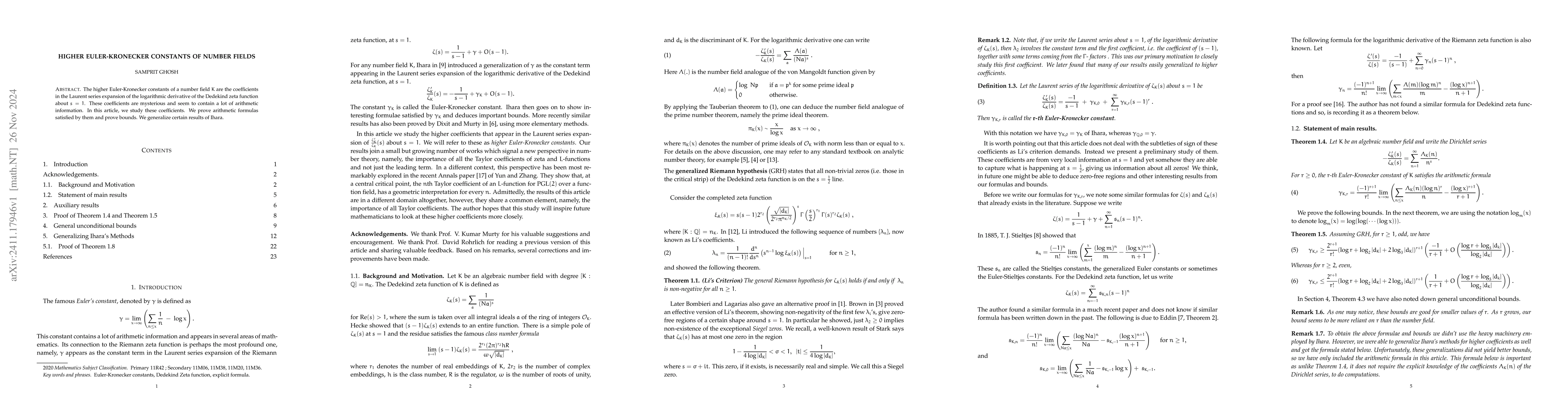 Thumbnail for Higher Euler-Kronecker Constants of Number fields