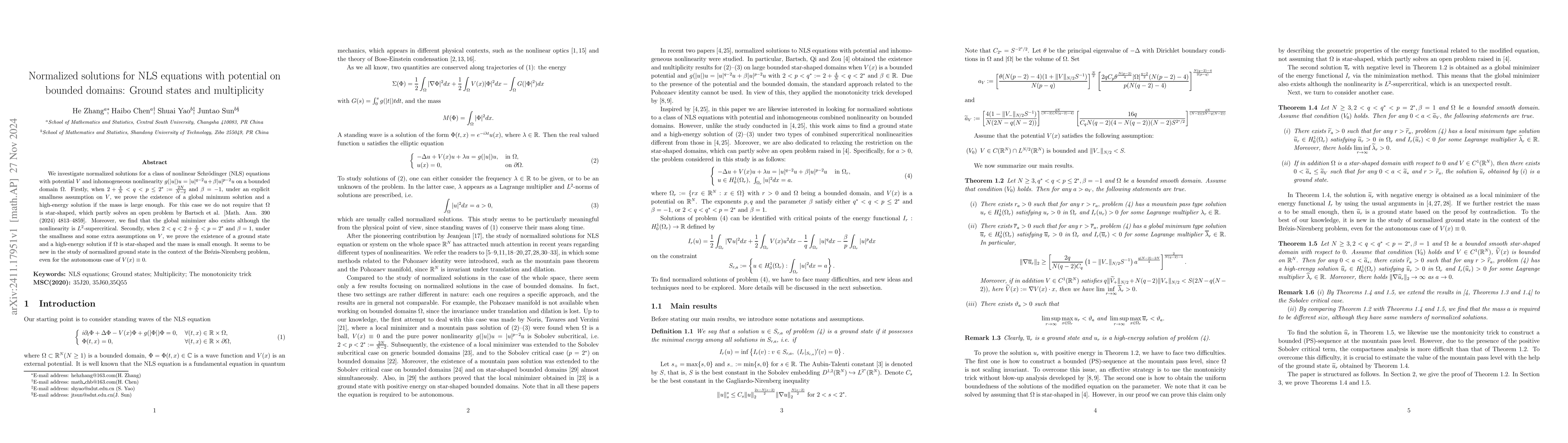 Thumbnail for Normalized solutions for NLS equations with potential on bounded
  domains: Ground states and multiplicity