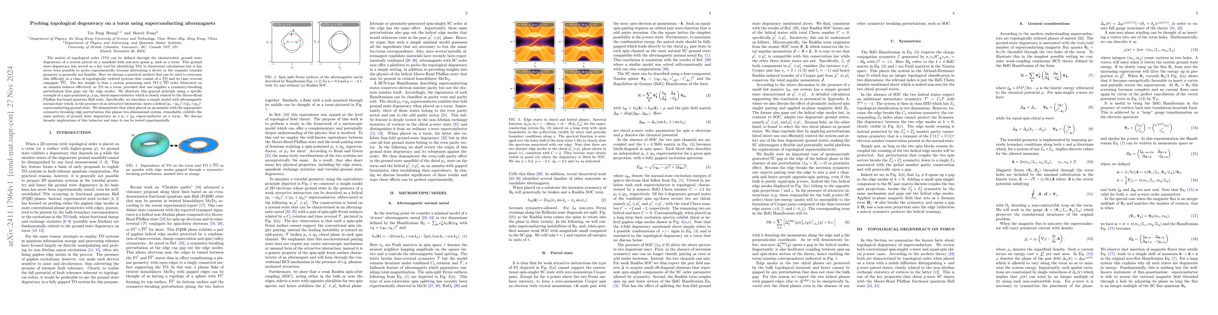 Thumbnail for Probing topological degeneracy on a torus using superconducting
  altermagnets