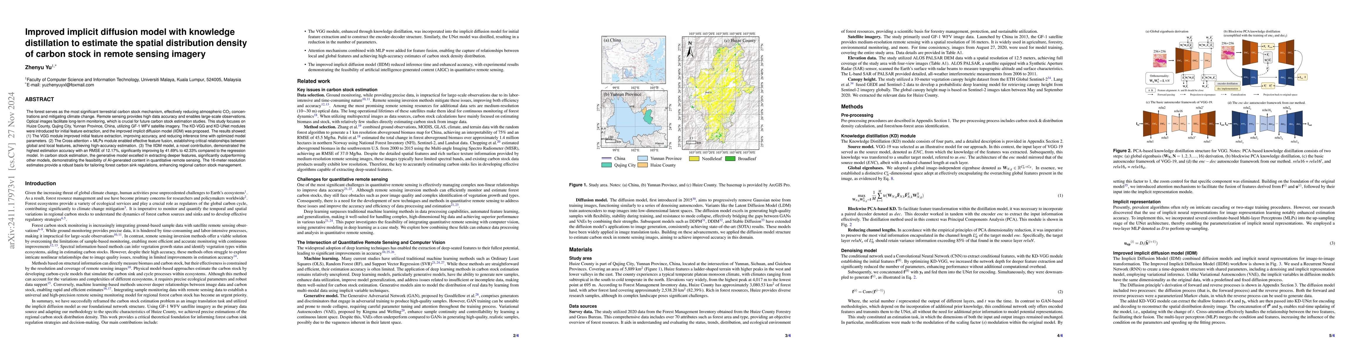 Thumbnail for Improved implicit diffusion model with knowledge distillation to
  estimate the spatial distribution density of carbon stock in remote sensing
  imagery