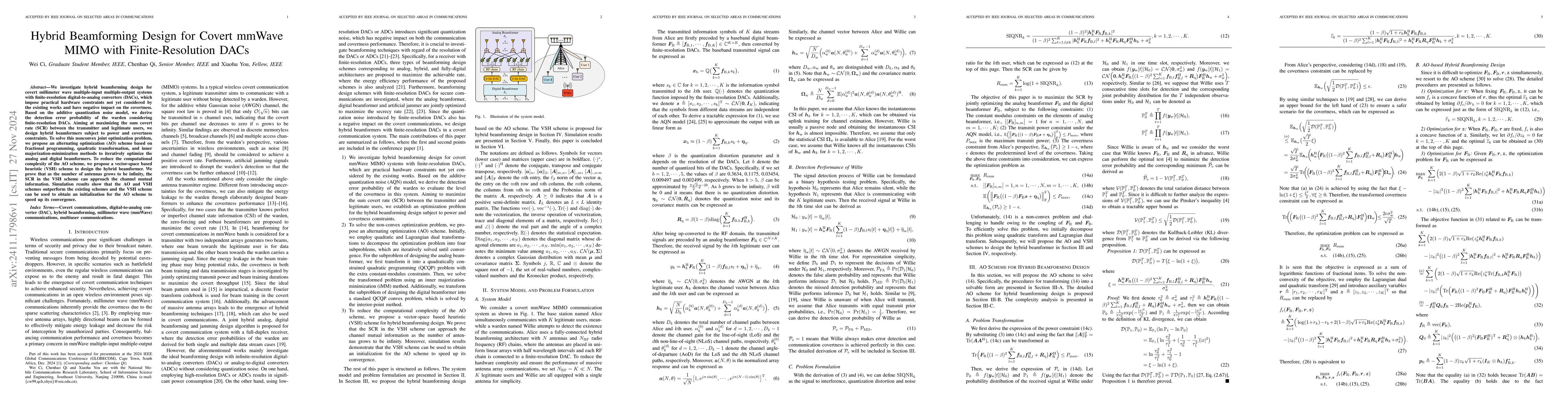 Thumbnail for Hybrid Beamforming Design for Covert mmWave MIMO with Finite-Resolution
  DACs
