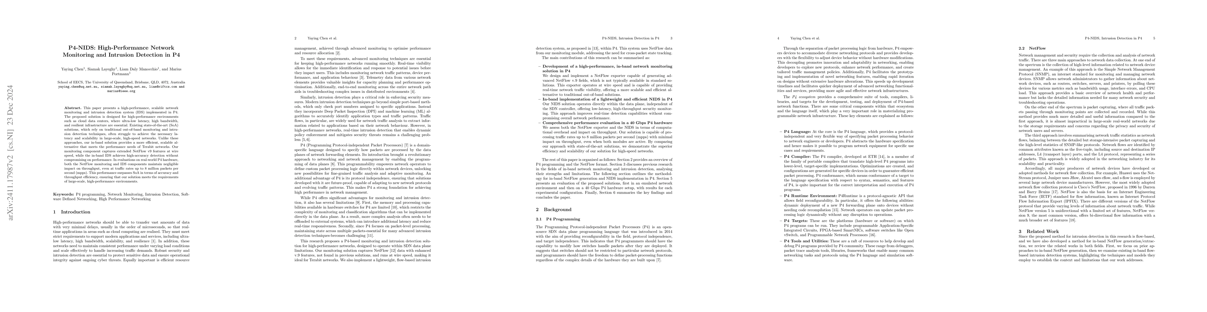 Thumbnail for P4-NIDS: High-Performance Network Monitoring and Intrusion Detection in
  P4