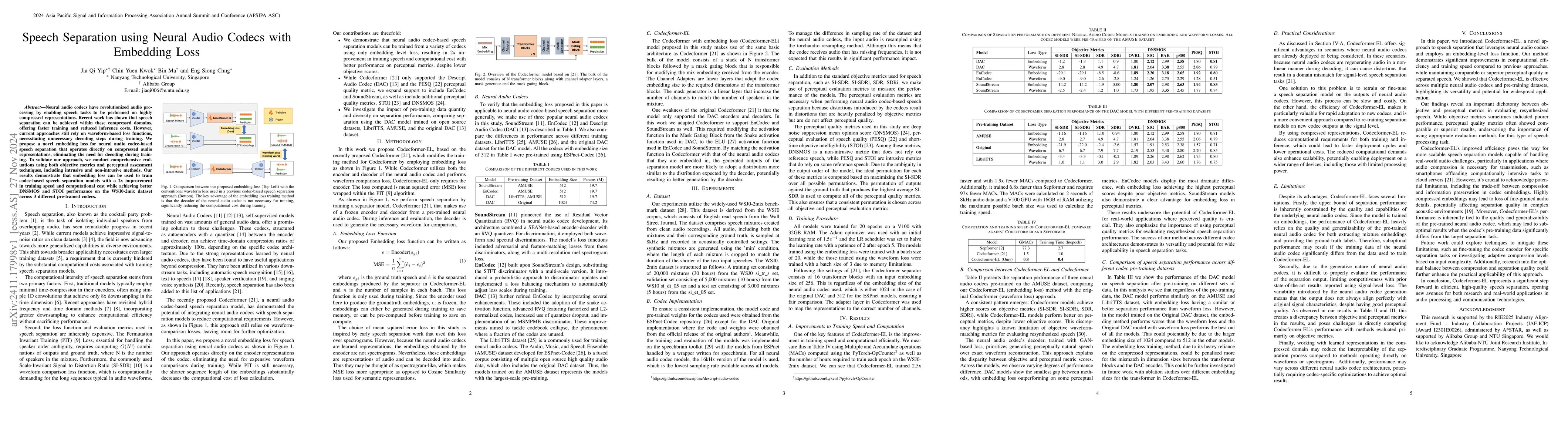 Thumbnail for Speech Separation using Neural Audio Codecs with Embedding Loss