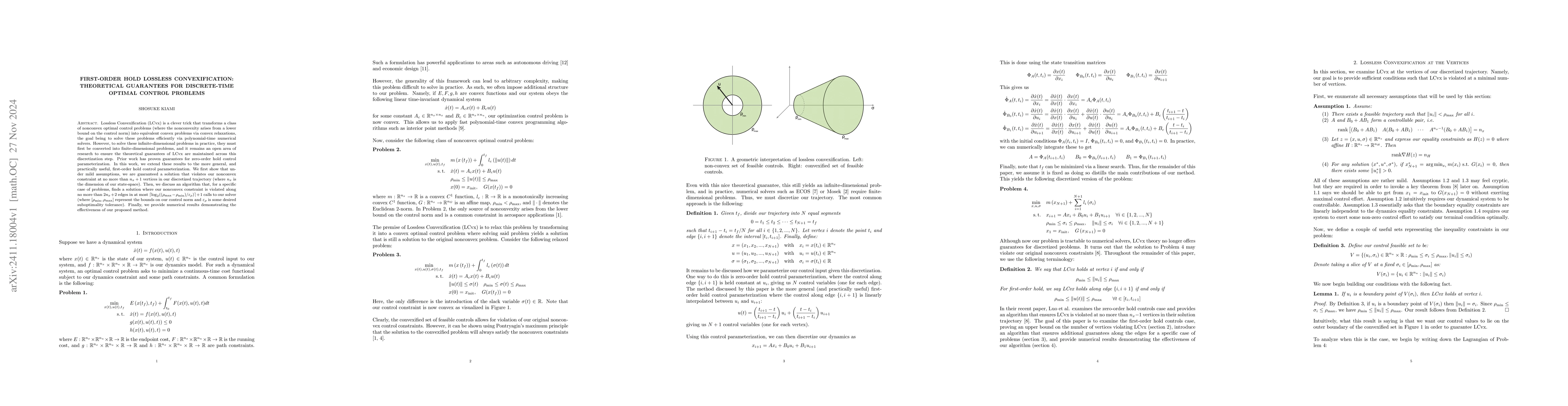 Thumbnail for First-order hold lossless convexification: theoretical guarantees for
  discrete-time optimal control problems
