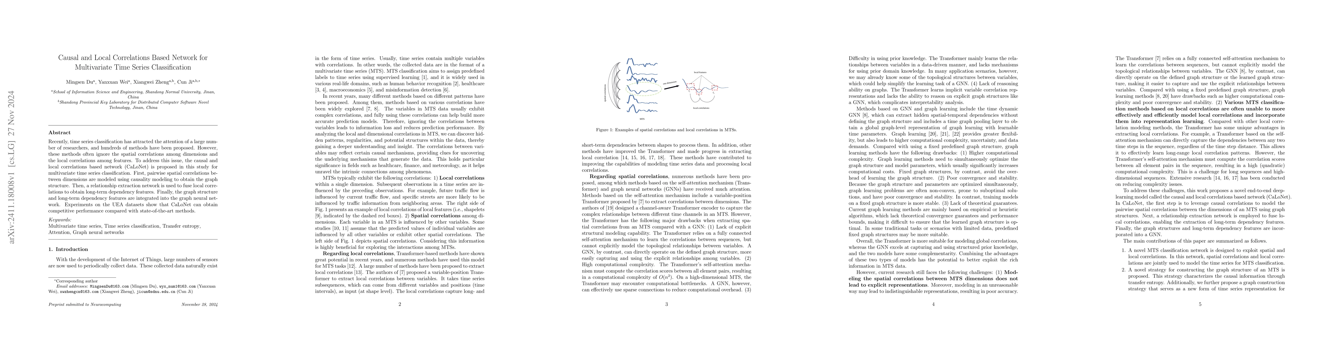 Thumbnail for Causal and Local Correlations Based Network for Multivariate Time Series
  Classification