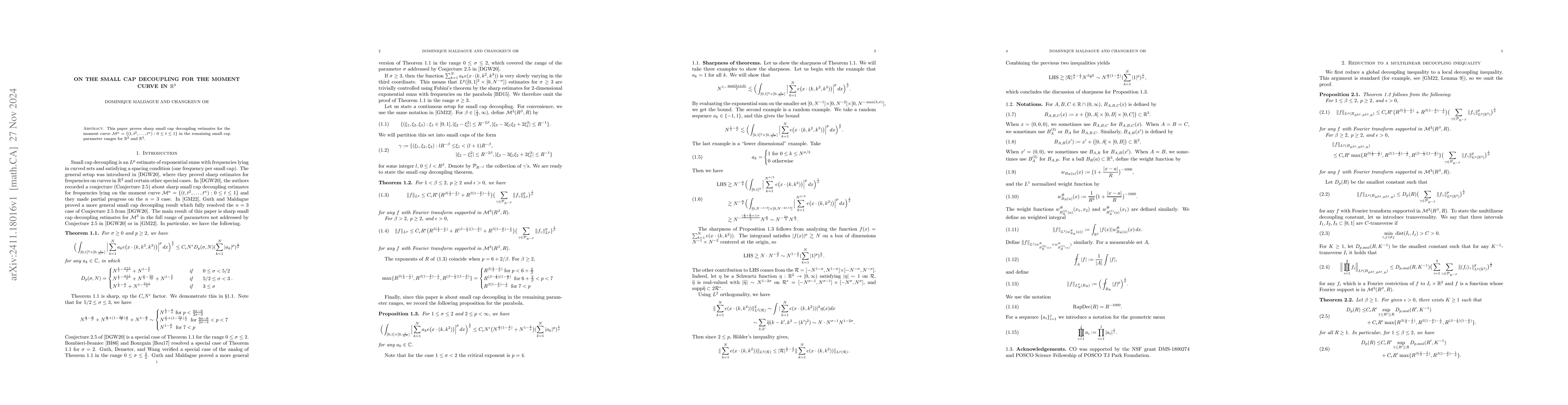 Thumbnail for On the small cap decoupling for the moment curve in $\mathbb{R}^3$