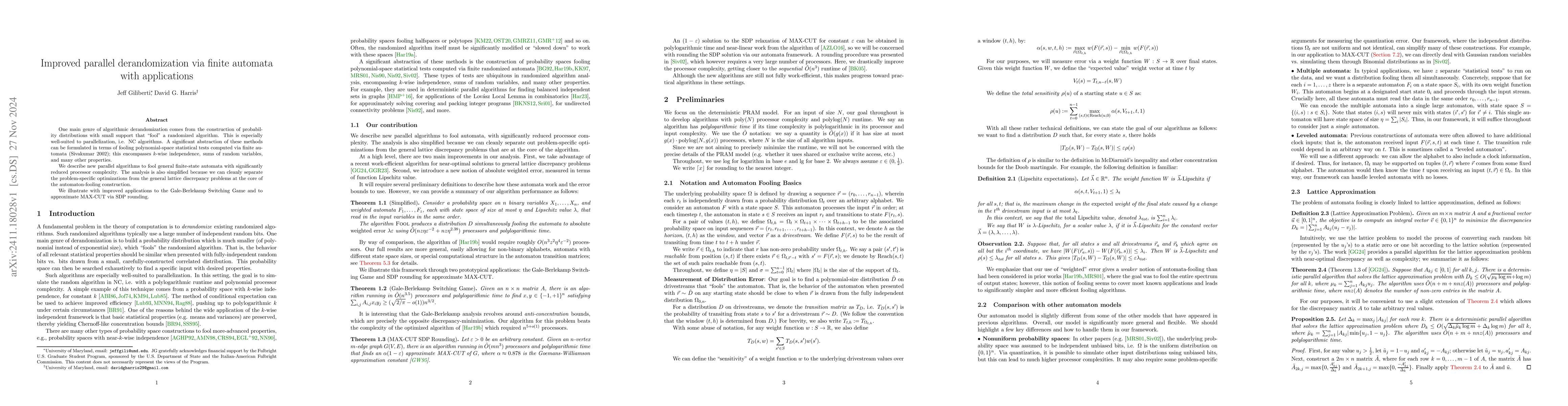 Thumbnail for Improved Parallel Derandomization via Finite Automata with Applications