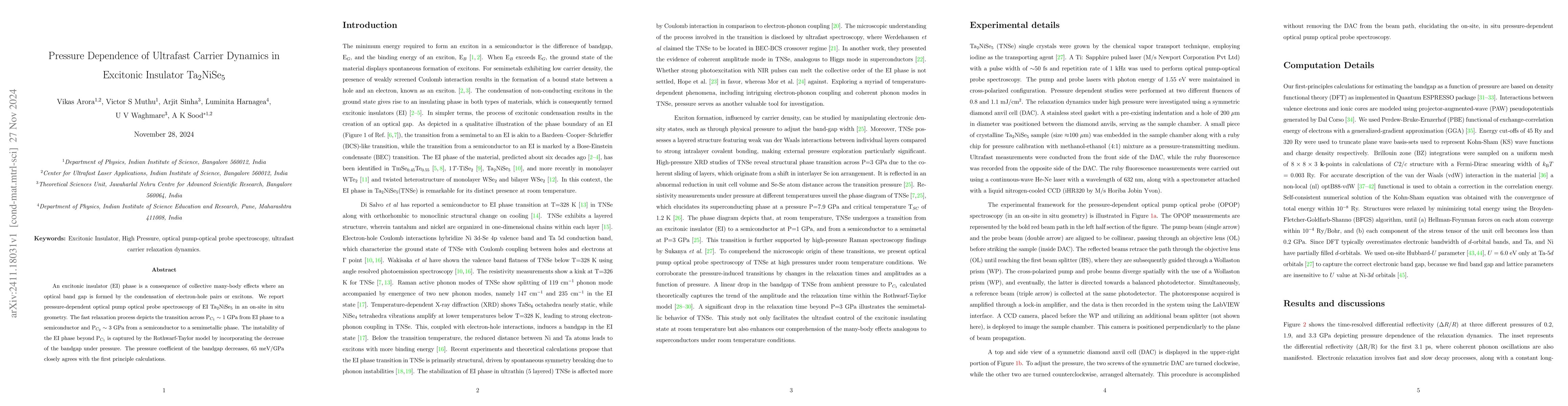 Thumbnail for Pressure Dependence of Ultrafast Carrier Dynamics in Excitonic Insulator
  Ta$_2$NiSe$_5$