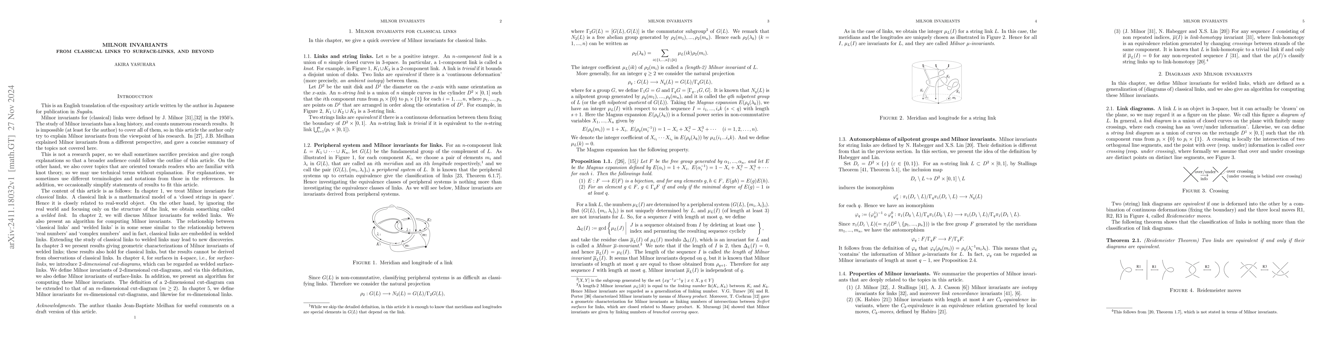 Thumbnail for Milnor Invariants --From classical links to surface-links, and beyond--