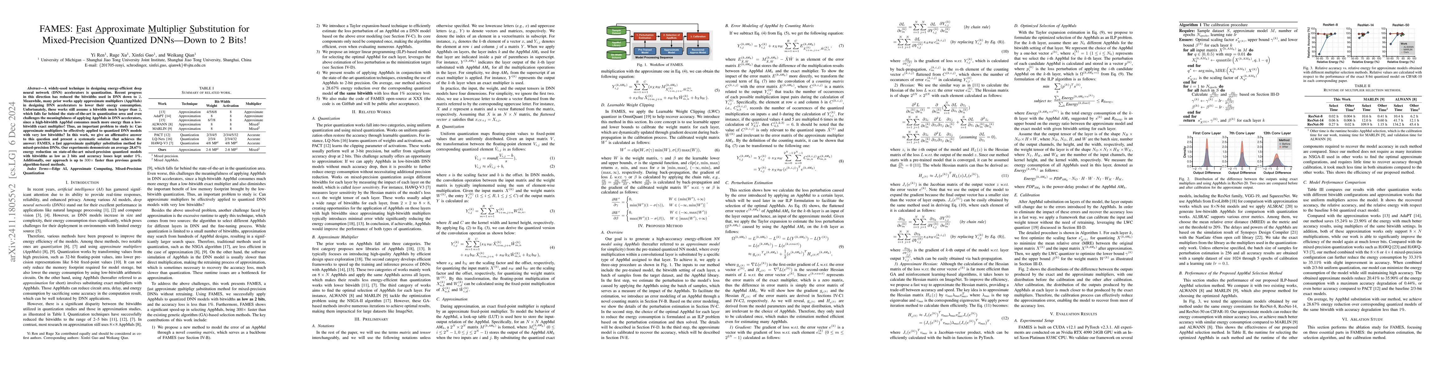 Thumbnail for FAMES: Fast Approximate Multiplier Substitution for Mixed-Precision
  Quantized DNNs--Down to 2 Bits!
