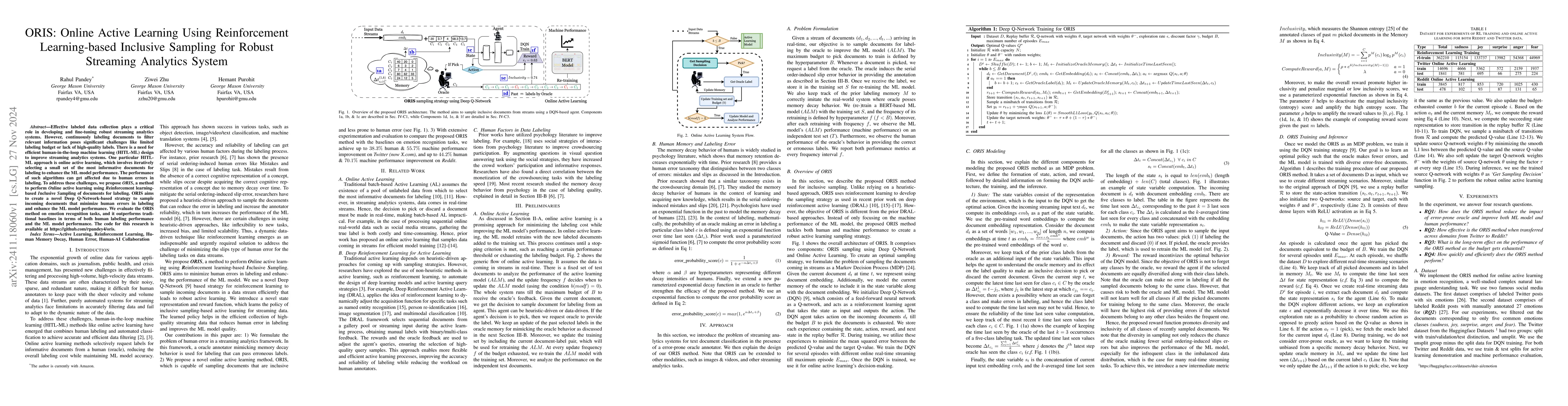 Thumbnail for ORIS: Online Active Learning Using Reinforcement Learning-based
  Inclusive Sampling for Robust Streaming Analytics System