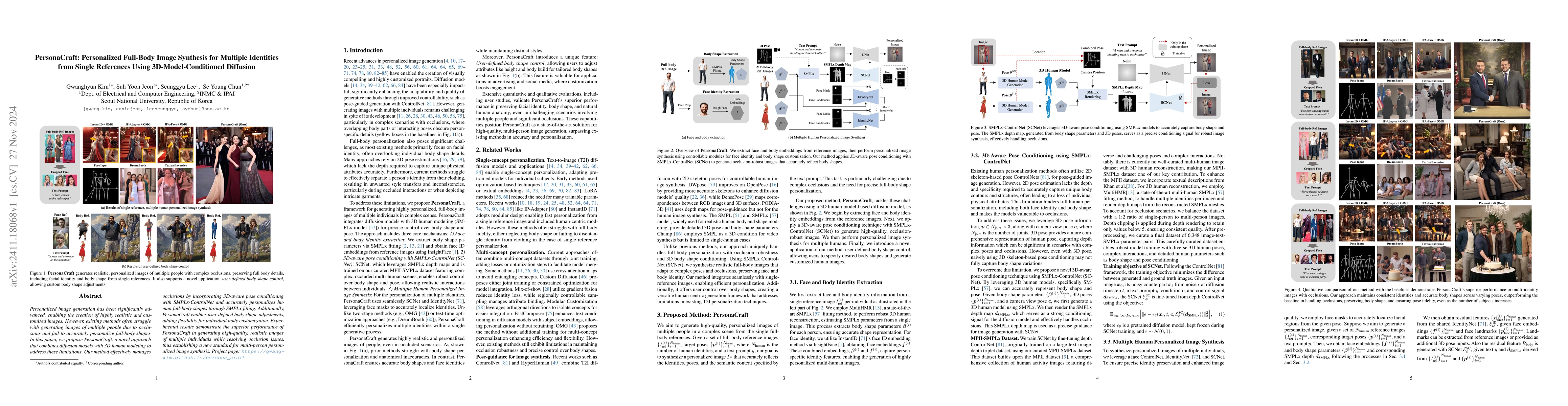 Thumbnail for PersonaCraft: Personalized Full-Body Image Synthesis for Multiple
  Identities from Single References Using 3D-Model-Conditioned Diffusion