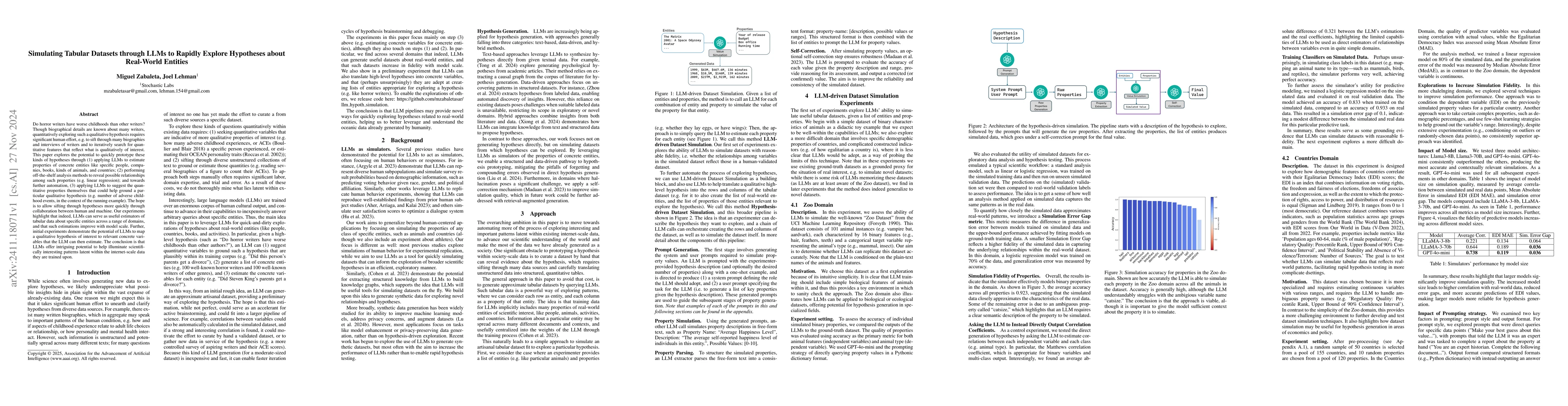 Thumbnail for Simulating Tabular Datasets through LLMs to Rapidly Explore Hypotheses
  about Real-World Entities