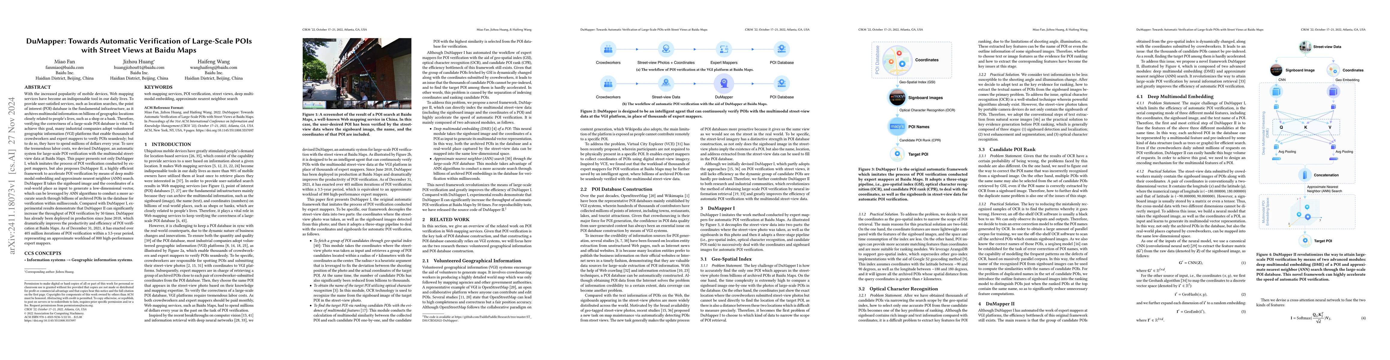 Thumbnail for DuMapper: Towards Automatic Verification of Large-Scale POIs with Street
  Views at Baidu Maps
