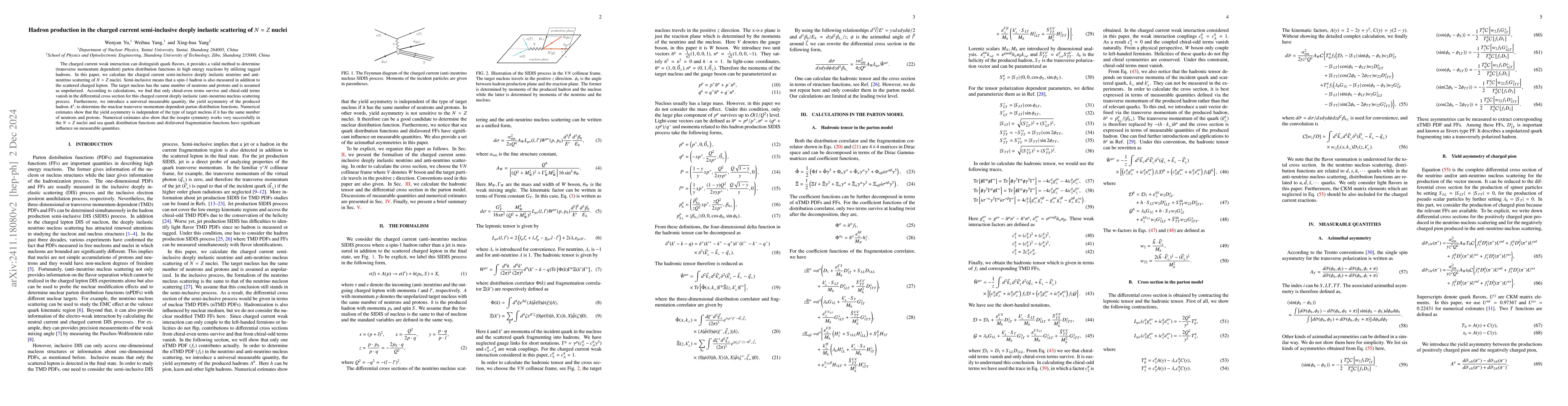 Thumbnail for Hadron production in the charged current semi-inclusive deeply inelastic
  scattering of $N=Z$ nuclei