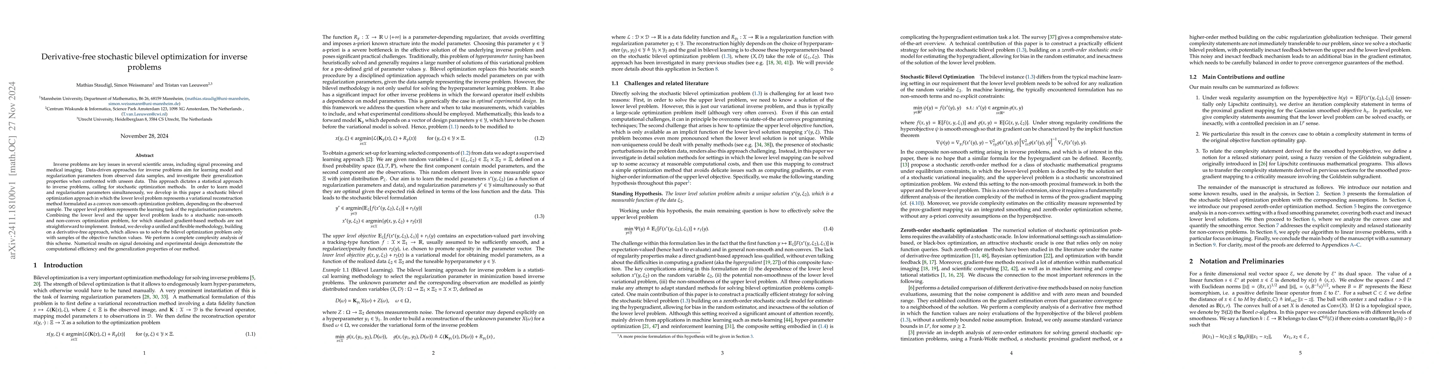 Thumbnail for Derivative-free stochastic bilevel optimization for inverse problems