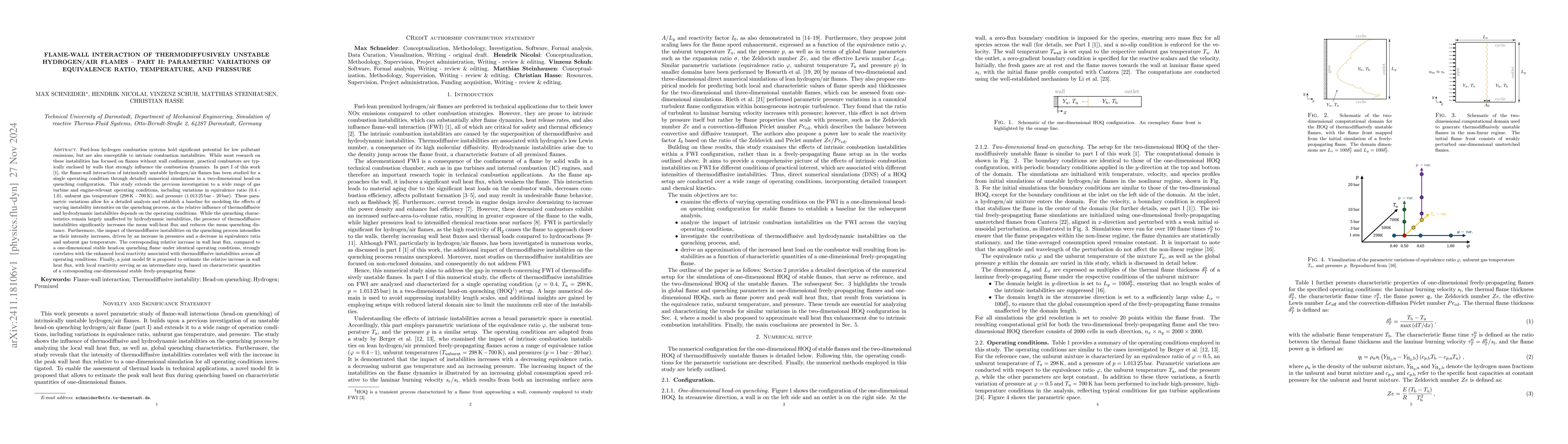 Thumbnail for Flame-wall interaction of thermodiffusively unstable hydrogen/air flames
  -- Part II: Parametric variations of equivalence ratio, temperature, and
  pressure