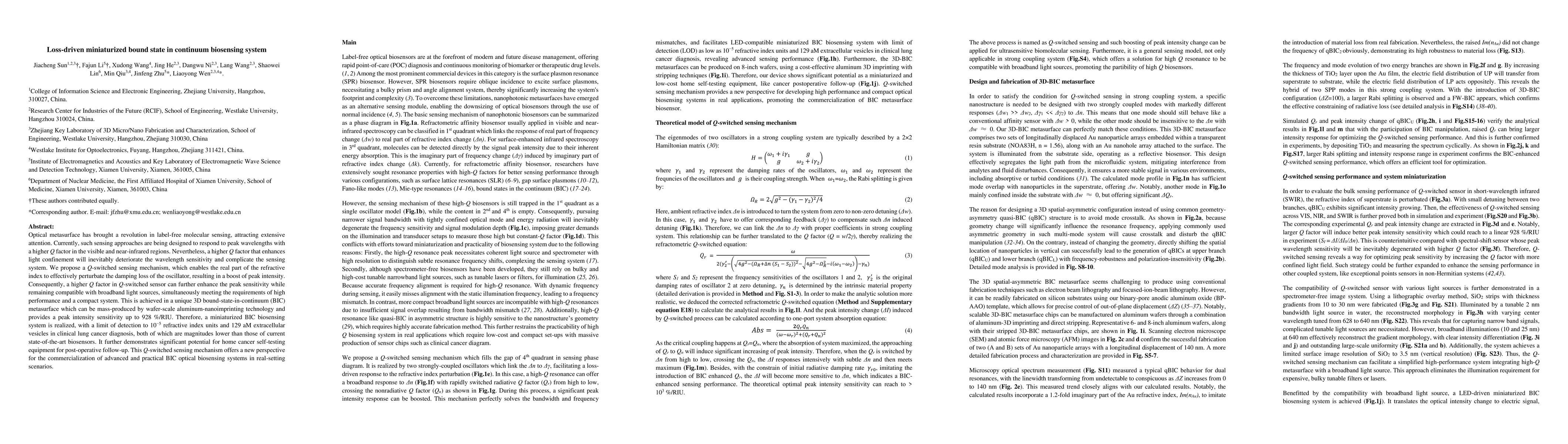 Thumbnail for Loss-driven miniaturized bound state in continuum biosensing system