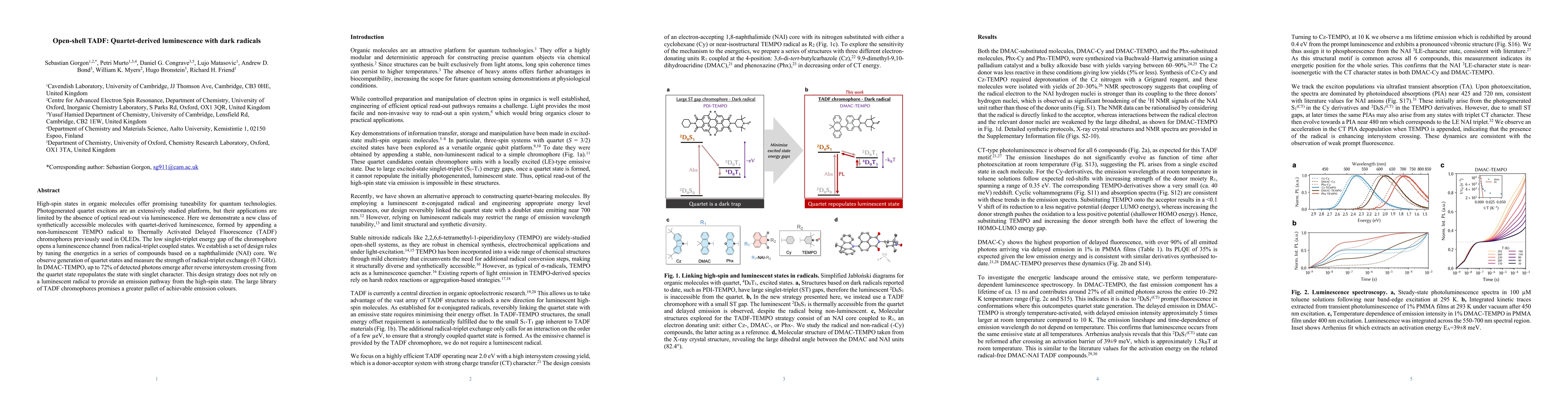 Thumbnail for Open-shell TADF: Quartet-derived luminescence with dark radicals