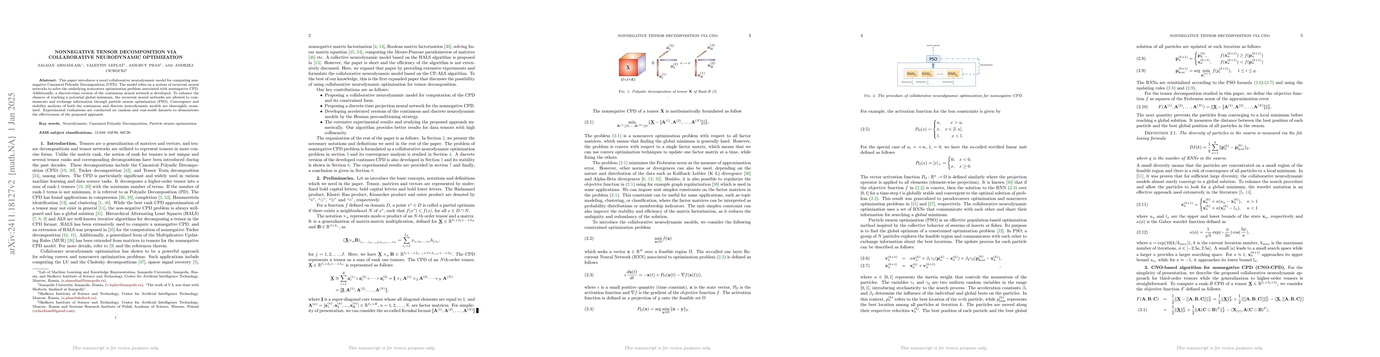 Thumbnail for Nonnegative Tensor Decomposition Via Collaborative Neurodynamic
  Optimization