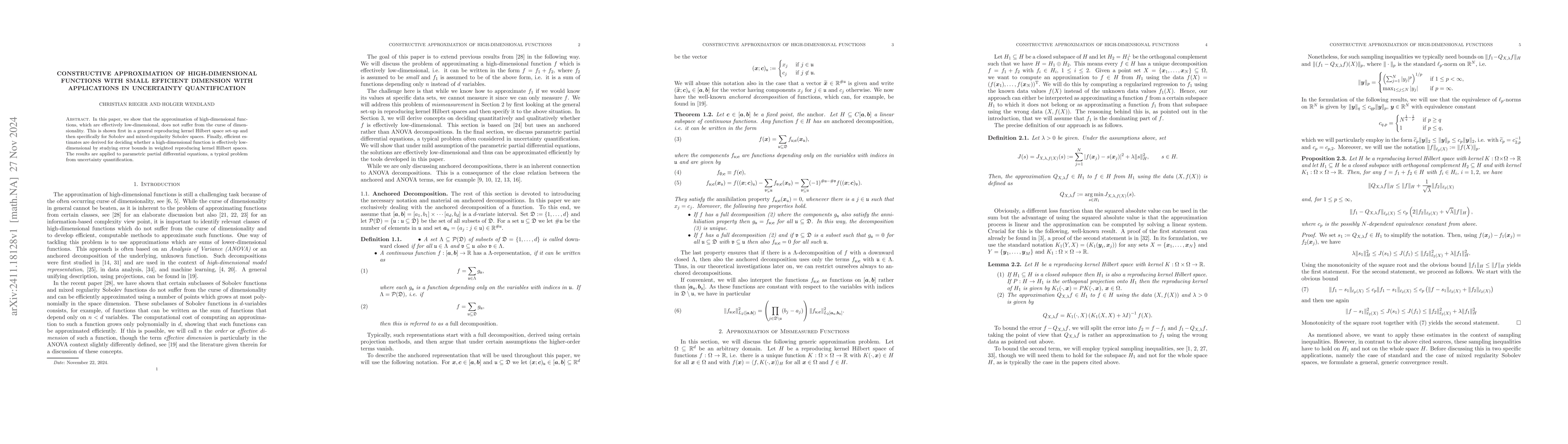 Thumbnail for Constructive Approximation of High-Dimensional Functions with Small
  Efficient Dimension with Applications in Uncertainty Quantification