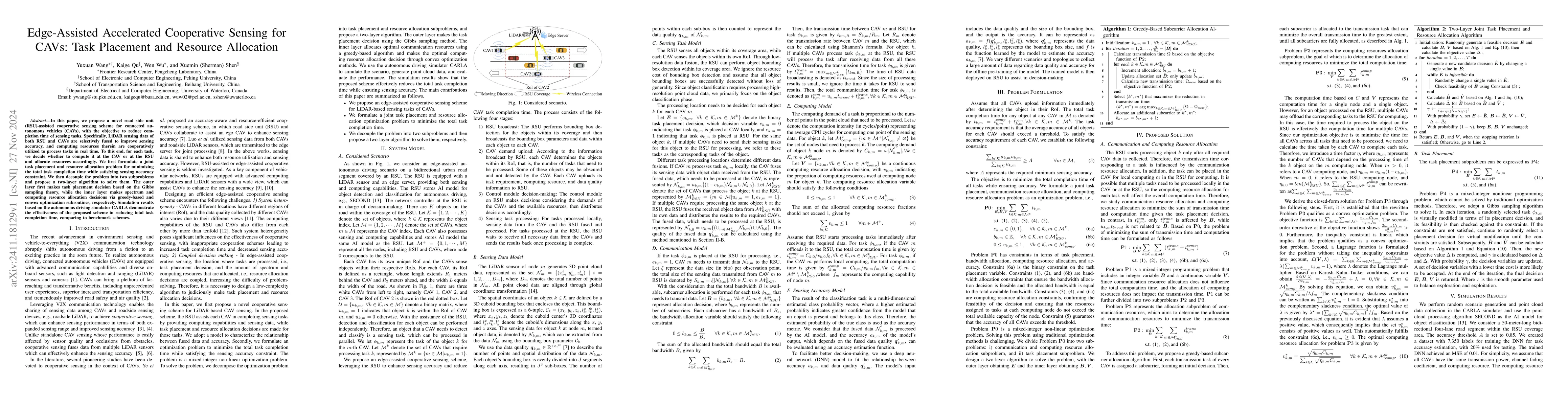 Thumbnail for Edge-Assisted Accelerated Cooperative Sensing for CAVs: Task Placement
  and Resource Allocation