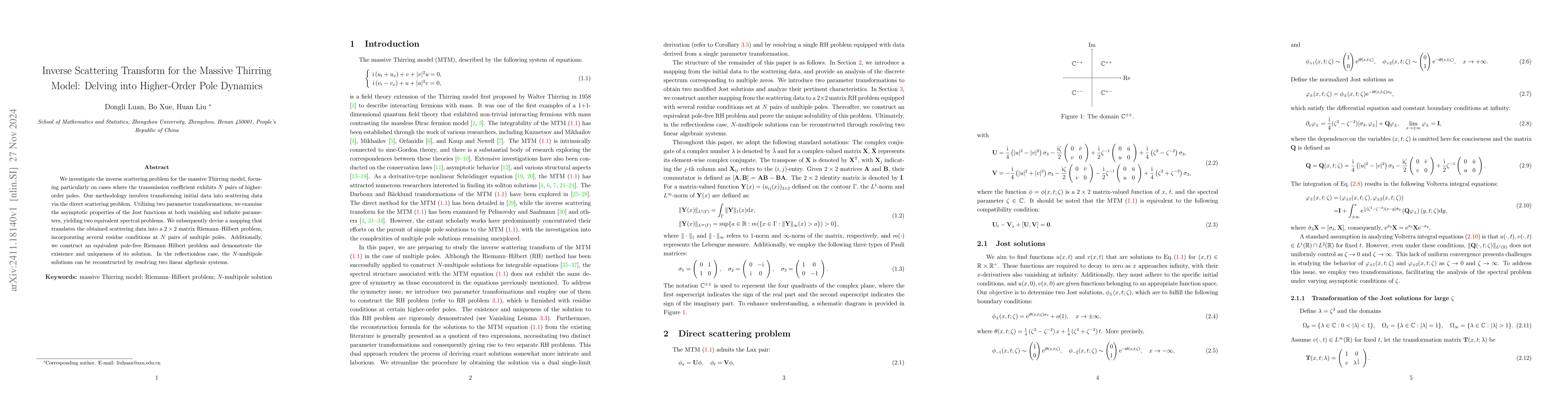 Thumbnail for Inverse Scattering Transform for the Massive Thirring Model: Delving
  into Higher-Order Pole Dynamics